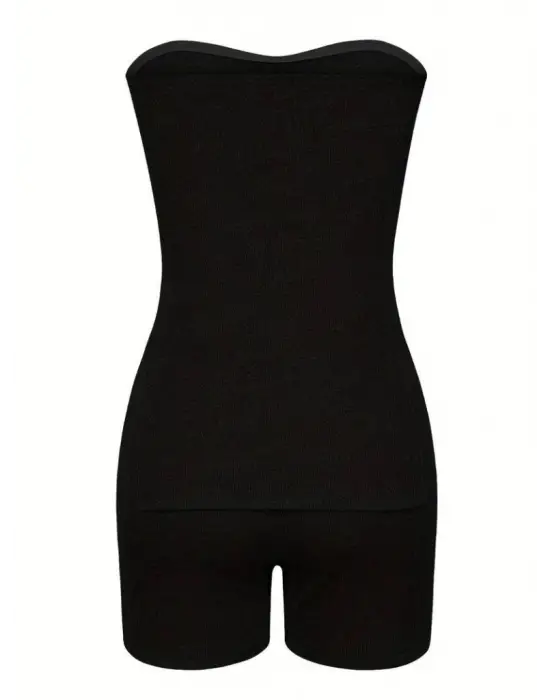 Kadın Iki Yanı Yırtmaçlı Straplez Bluzmini Tayt Kaşkorse Ikili Takım