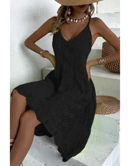 Omarı Zarif Askılı Triko Elbise