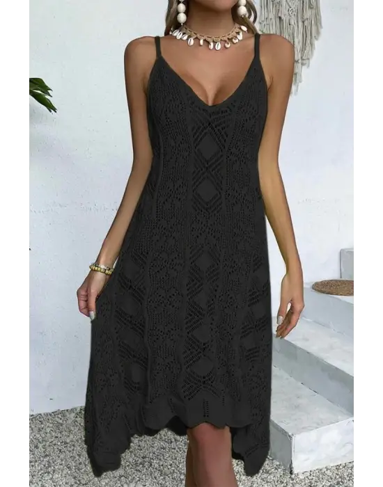 Omarı Zarif Askılı Triko Elbise