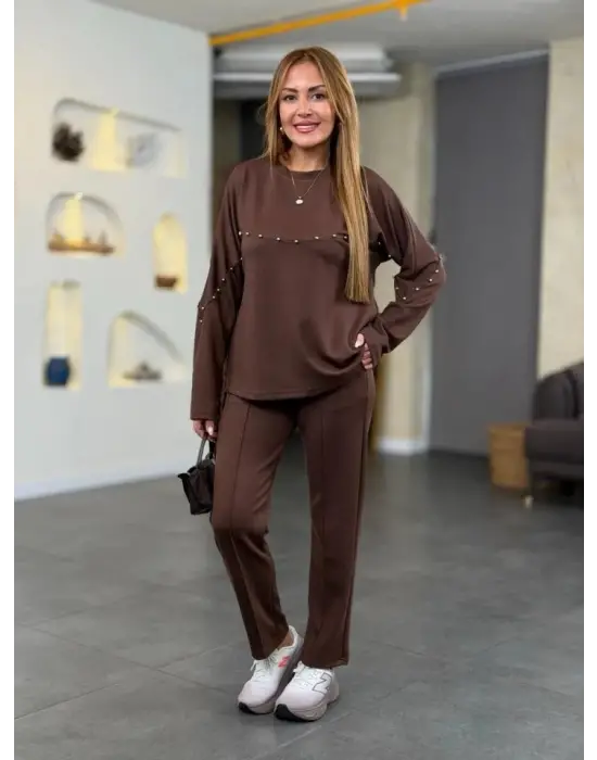 Kadın Inci Detay Modal Kumaş Ikili Takım