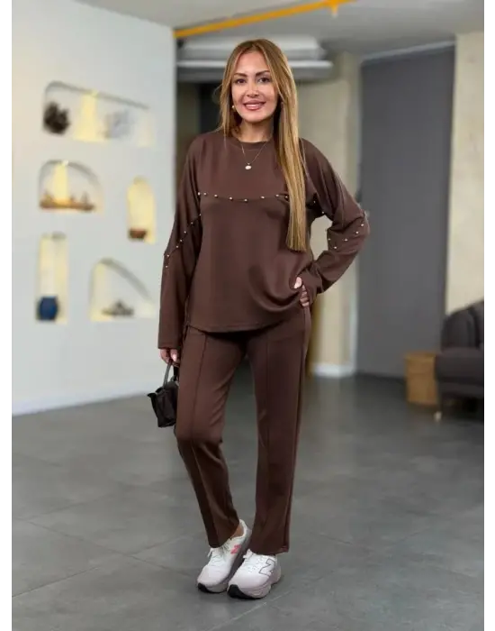 Kadın Inci Detay Modal Kumaş Ikili Takım