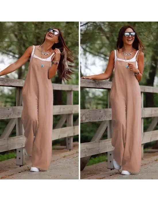 Omarı Rahat ve Şık Kadın İp Askılı Tulum