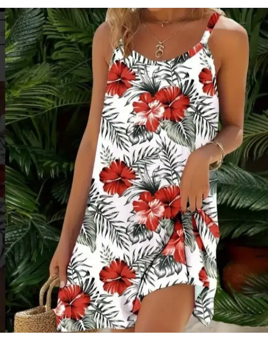 Kadın Ip Askılı çiçek Desenli Süprem Elbise