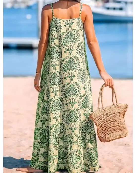 Kadın Ip Askılı Desenli Fırfırlı Süprem Elbise