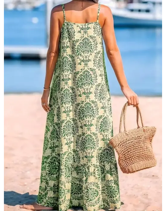 Omarı Desenli Fırfırlı Süprem Elbise