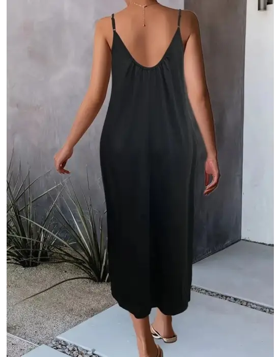 Omarı V Yakalı Geniş Askılı Elbise