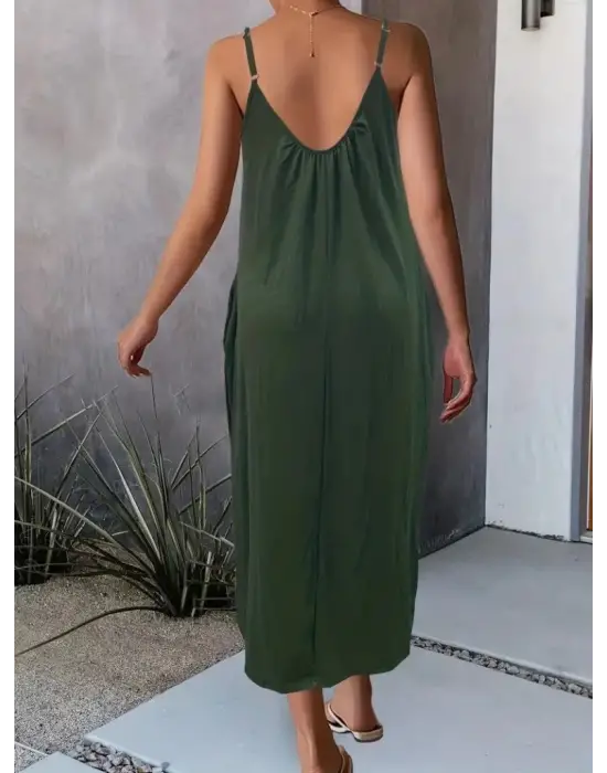 Omarı Kadın V Yakalı Geniş Askılı Elbise