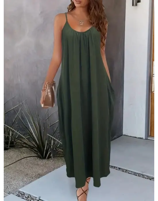 Omarı Kadın V Yakalı Geniş Askılı Elbise