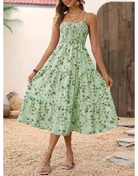 Omarı Desenli Uzun Süprem Elbise