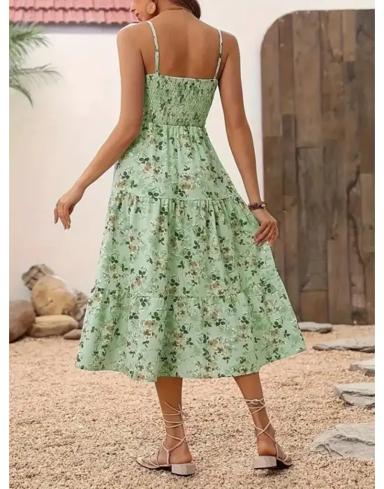 Omarı Desenli Uzun Süprem Elbise