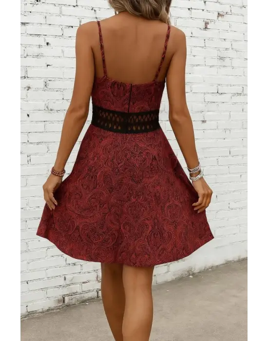 Kadın Ip Askılı Kruvaze Yakalı Desenli Mini Süprem Mini Elbise