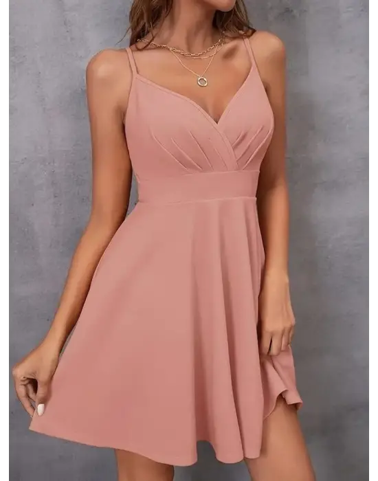 Kadın Ip Askılı Kruvaze Yakalı Kiloş Ithal Krep Elbise