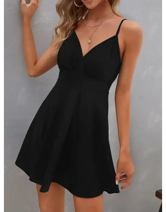 Kadın Ip Askılı Kruvaze Yakalı Kiloş Ithal Krep Elbise