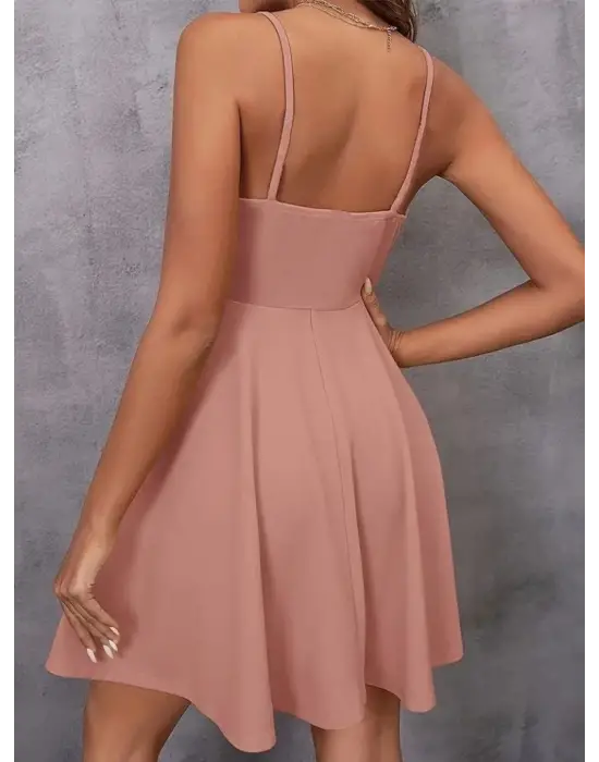 Kadın Ip Askılı Kruvaze Yakalı Kiloş Ithal Krep Elbise