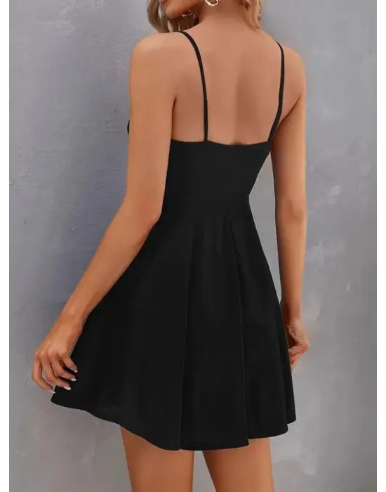 Kadın Ip Askılı Kruvaze Yakalı Kiloş Ithal Krep Elbise