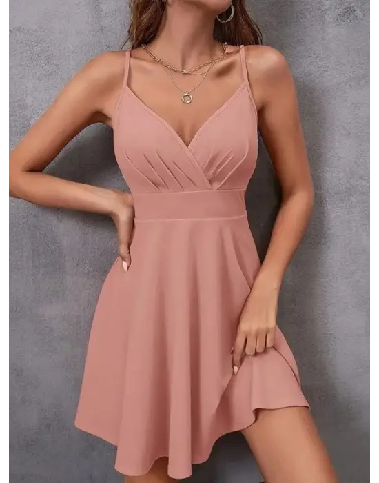 Kadın Ip Askılı Kruvaze Yakalı Kiloş Ithal Krep Elbise