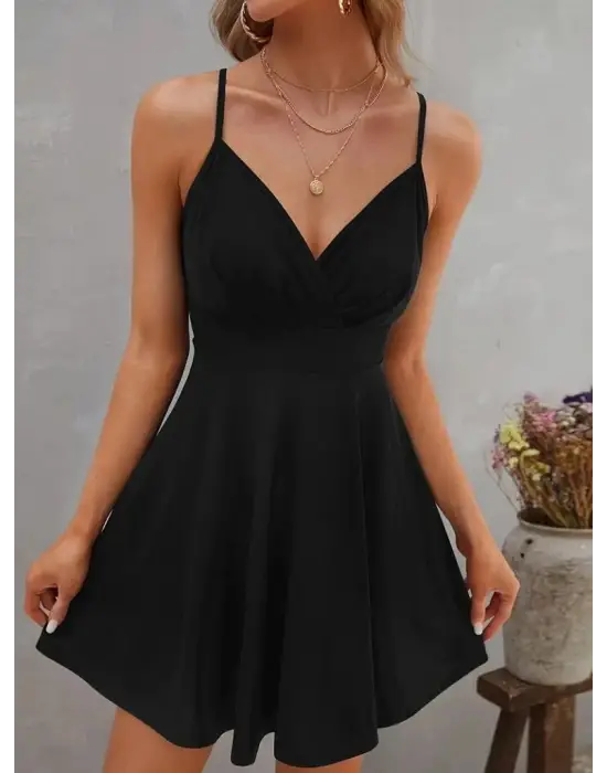 Kadın Ip Askılı Kruvaze Yakalı Kiloş Ithal Krep Elbise