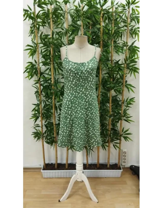 Kadın Ip Askılı Omuzlardan Bağcıklı çiçek Desenli Süprem Elbise