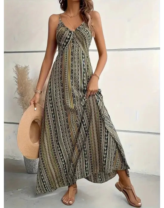 Omarı Yırtmaçlı Desenli Supreme Elbise