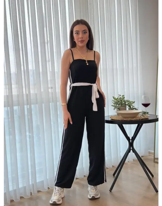 Kadın Ip Askılı Straplez Belden Kuşaklı Viskon Iki Iplik Tulum