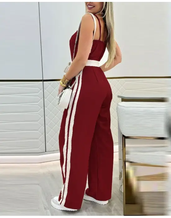 Kadın Ip Askılı Straplez Belden Kuşaklı Viskon Iki Iplik Tulum