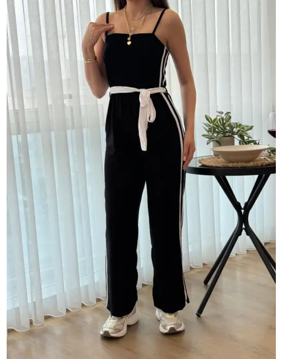 Kadın Ip Askılı Straplez Belden Kuşaklı Viskon Iki Iplik Tulum