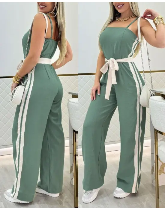 Kadın Ip Askılı Straplez Belden Kuşaklı Viskon Iki Iplik Tulum