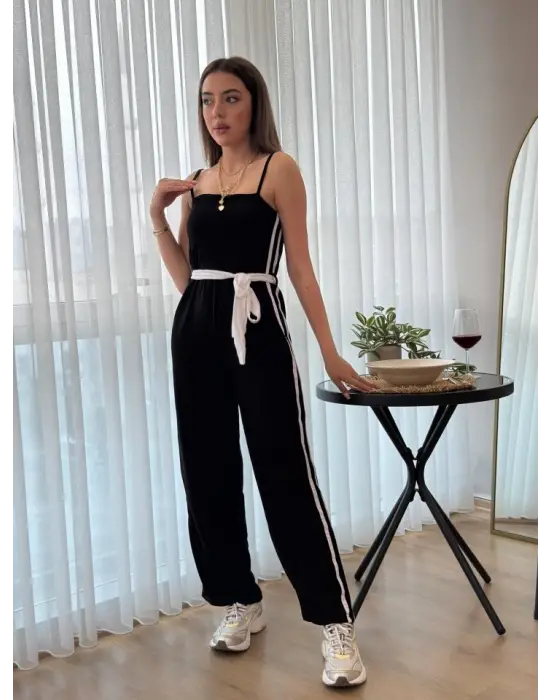 Kadın Ip Askılı Straplez Belden Kuşaklı Viskon Iki Iplik Tulum