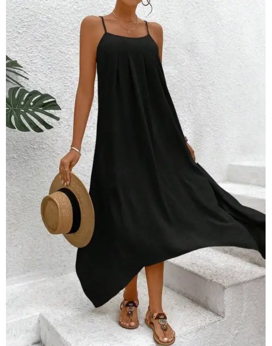 Kadın Ip Askılı V Yakalı Asimetrik Detaylı Aerobin Elbise