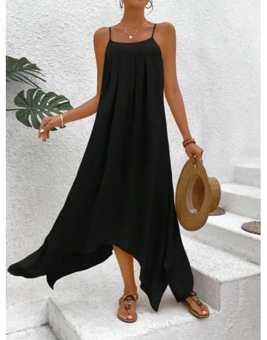 Kadın Ip Askılı V Yakalı Asimetrik Detaylı Aerobin Elbise