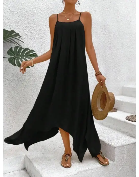 Kadın Ip Askılı V Yakalı Asimetrik Detaylı Aerobin Elbise