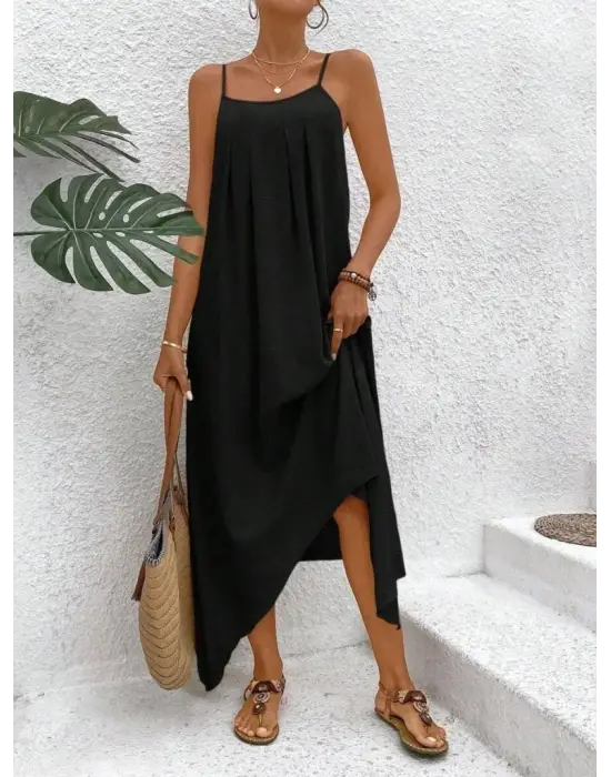 Kadın Ip Askılı V Yakalı Asimetrik Detaylı Aerobin Elbise