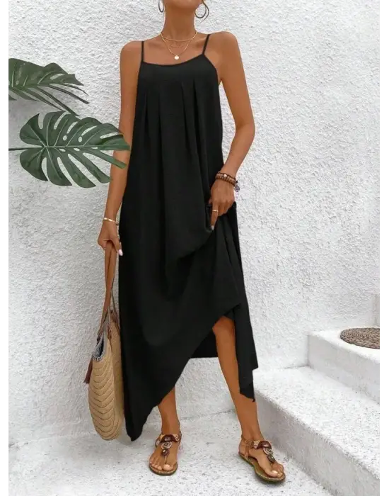 Kadın Ip Askılı V Yakalı Asimetrik Detaylı Aerobin Elbise