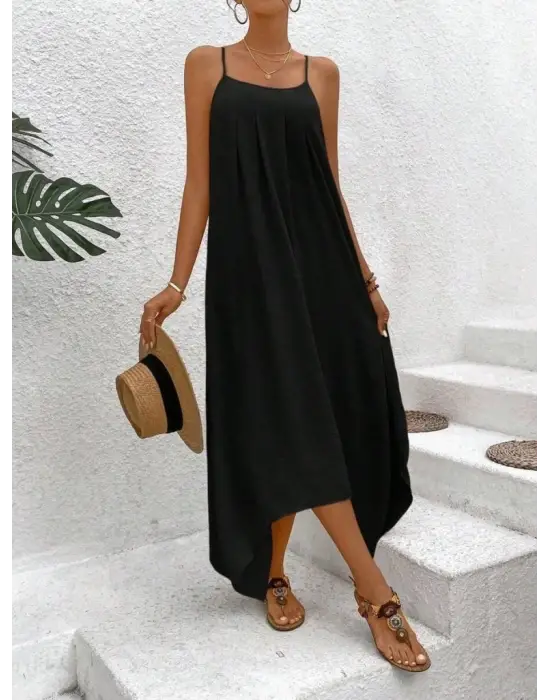 Kadın Ip Askılı V Yakalı Asimetrik Detaylı Aerobin Elbise