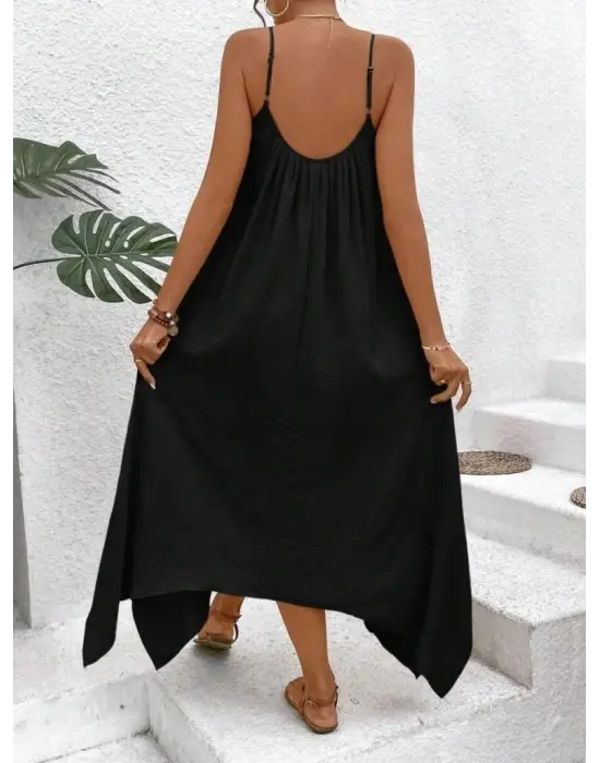 Kadın Ip Askılı V Yakalı Asimetrik Detaylı Aerobin Elbise