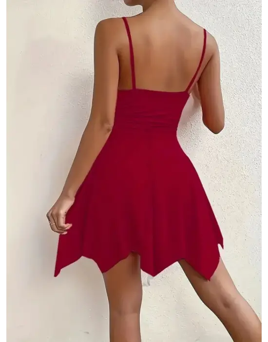 Omarı Asimetrik Kesim Detaylı Janjan Krep Elbise