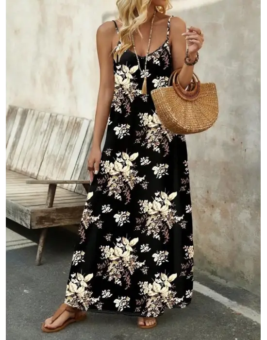 Omarı Çiçek Desenli V Yakalı Supreme Elbise