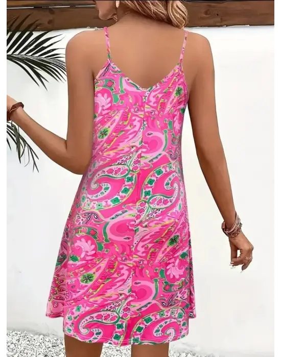 Omarı Desenli Kısa Süprem Mini Elbise