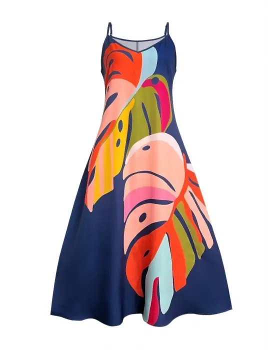 Omarı Feminen Desenli Maxi Elbise