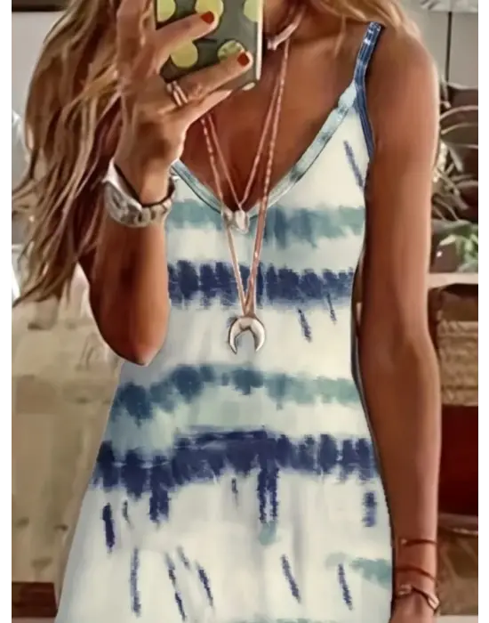 Omarı Şık V Yakalı Renkli Süprem Elbise