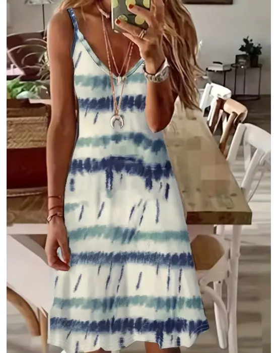 Omarı Şık V Yakalı Renkli Süprem Elbise