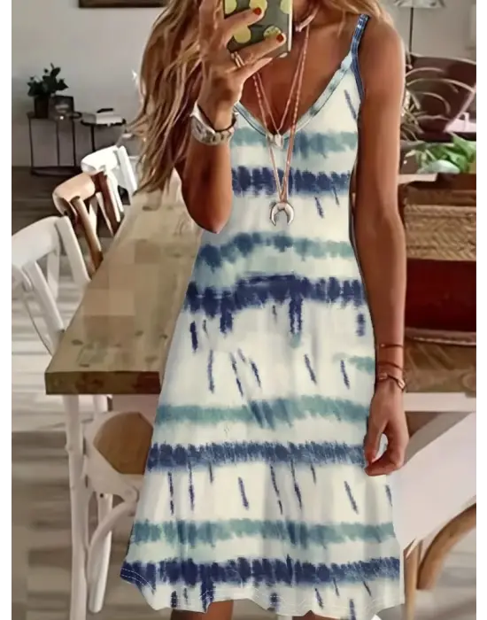 Omarı Şık V Yakalı Renkli Süprem Elbise