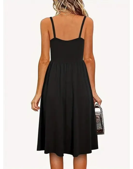 Kadın Ip Askılı V Yakalı Kısa Viskon Elbise