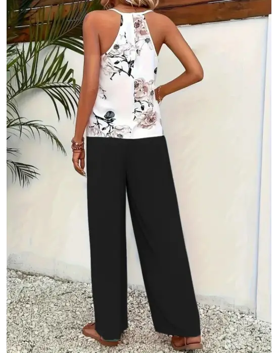 Kadın Ip Askılı V Yakalı Süprem Bluz Ve Aerobin Pantolon Ikili Takım