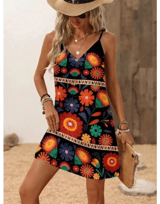 Kadın Ip Askılı V Yakalı Süprem Elbise