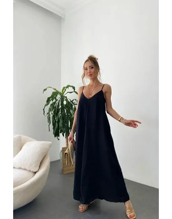 Kadın Ip Askılı V Yakalı Uzun Aerobin Elbise