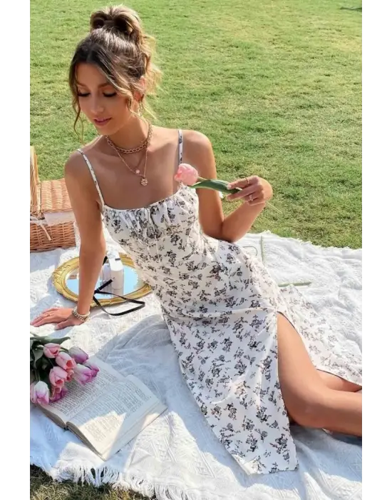 Omarı Desenli Süprem Kadın Askılı Elbise