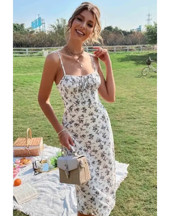 Omarı Desenli Süprem Kadın Askılı Elbise