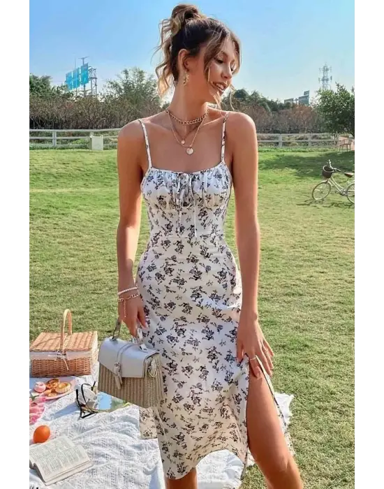 Omarı Desenli Süprem Kadın Askılı Elbise