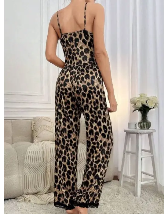 Kadın Ip Askılı Yakası Dantelli Bluz Ve Pijama Sandy Ikili Takım